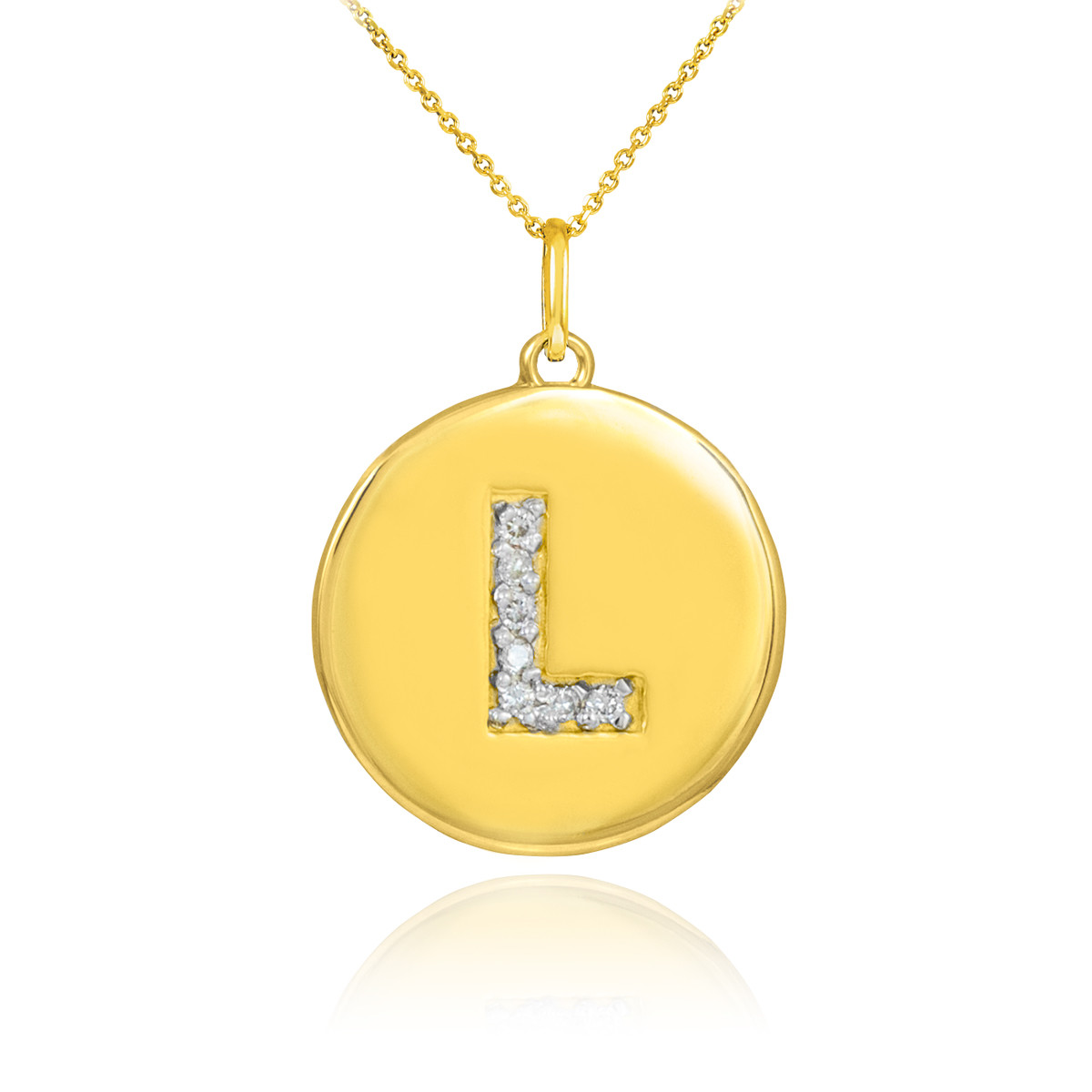 Initial Diamond Disc Pendant Necklace