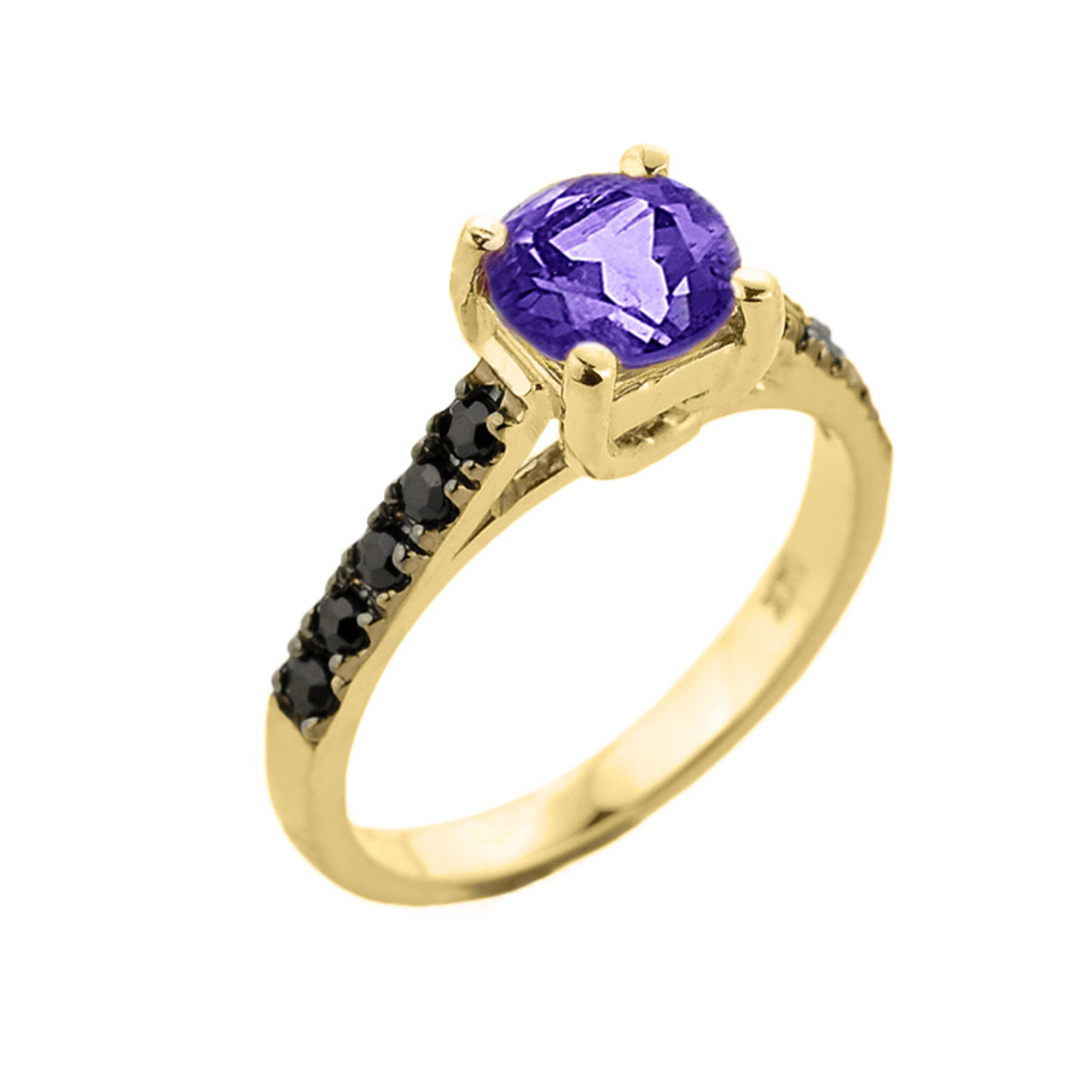 0.70 Carat Purple Amethyst Engagement Ring, Wedding Ring 14K Black Gold  Vintage Antique Style Engraved Unique