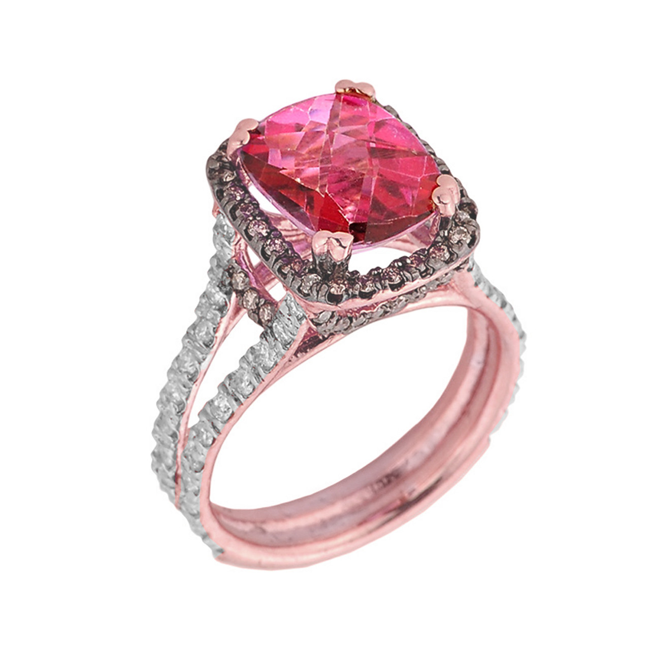 3.15 Ct Diamond & Emerald Shaped Pink Topaz Engagement/Wedding Ring - 10K  Gold - Walmart.com