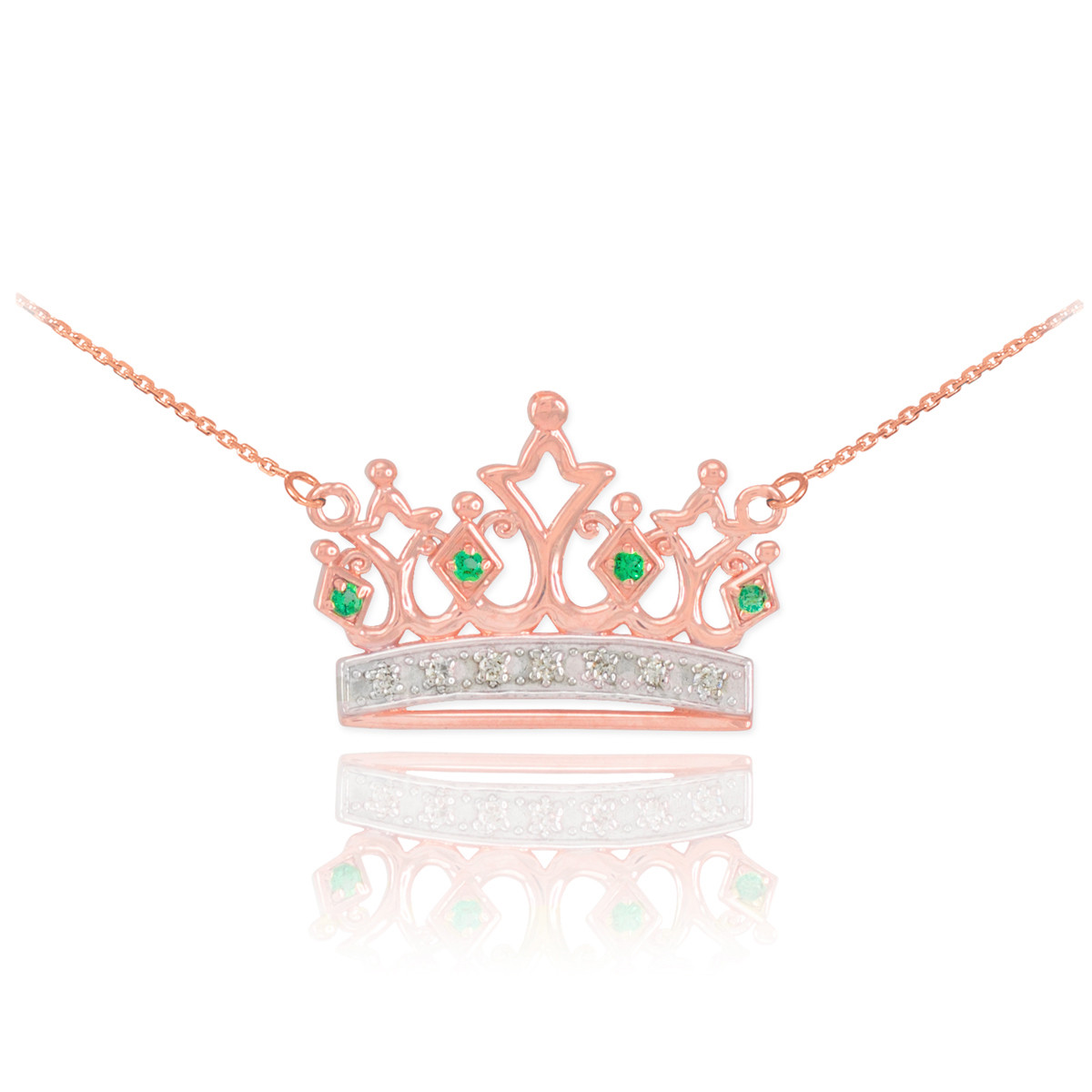14k Gold Emerald Crown Necklace with 