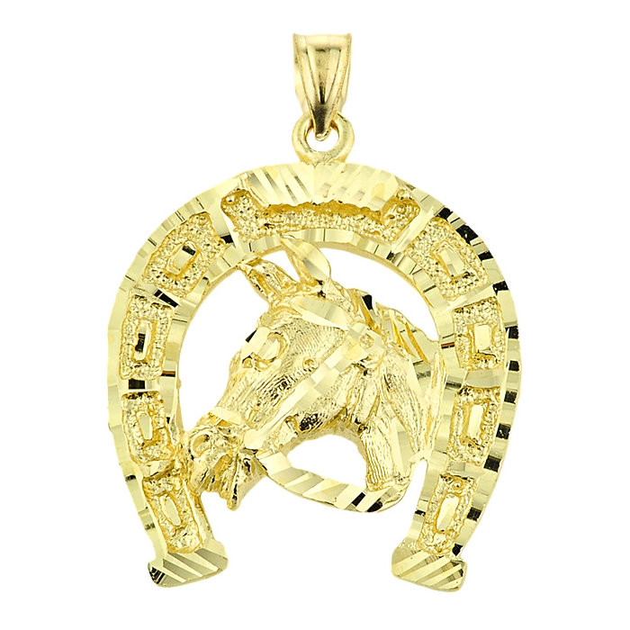 Gold Horse Head with Horseshoe Pendant 