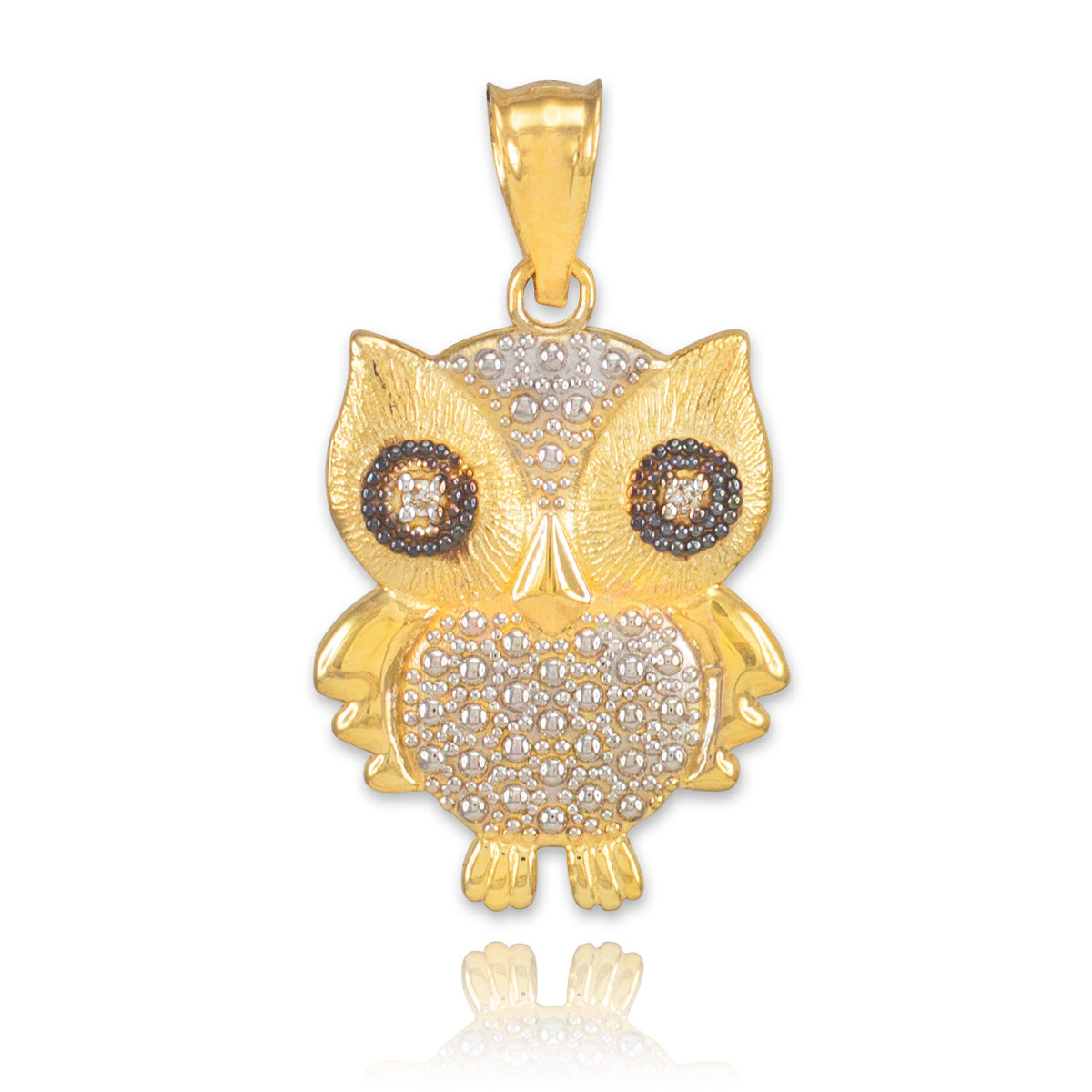 Two-Tone Gold Owl Pendant with Diamonds