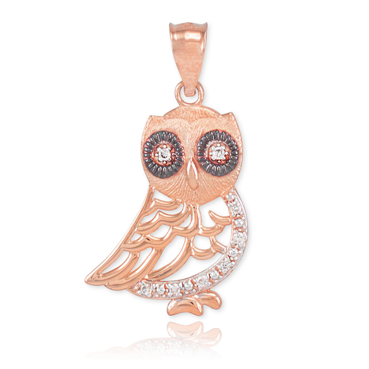 Rose Gold Owl Pendant with Diamonds