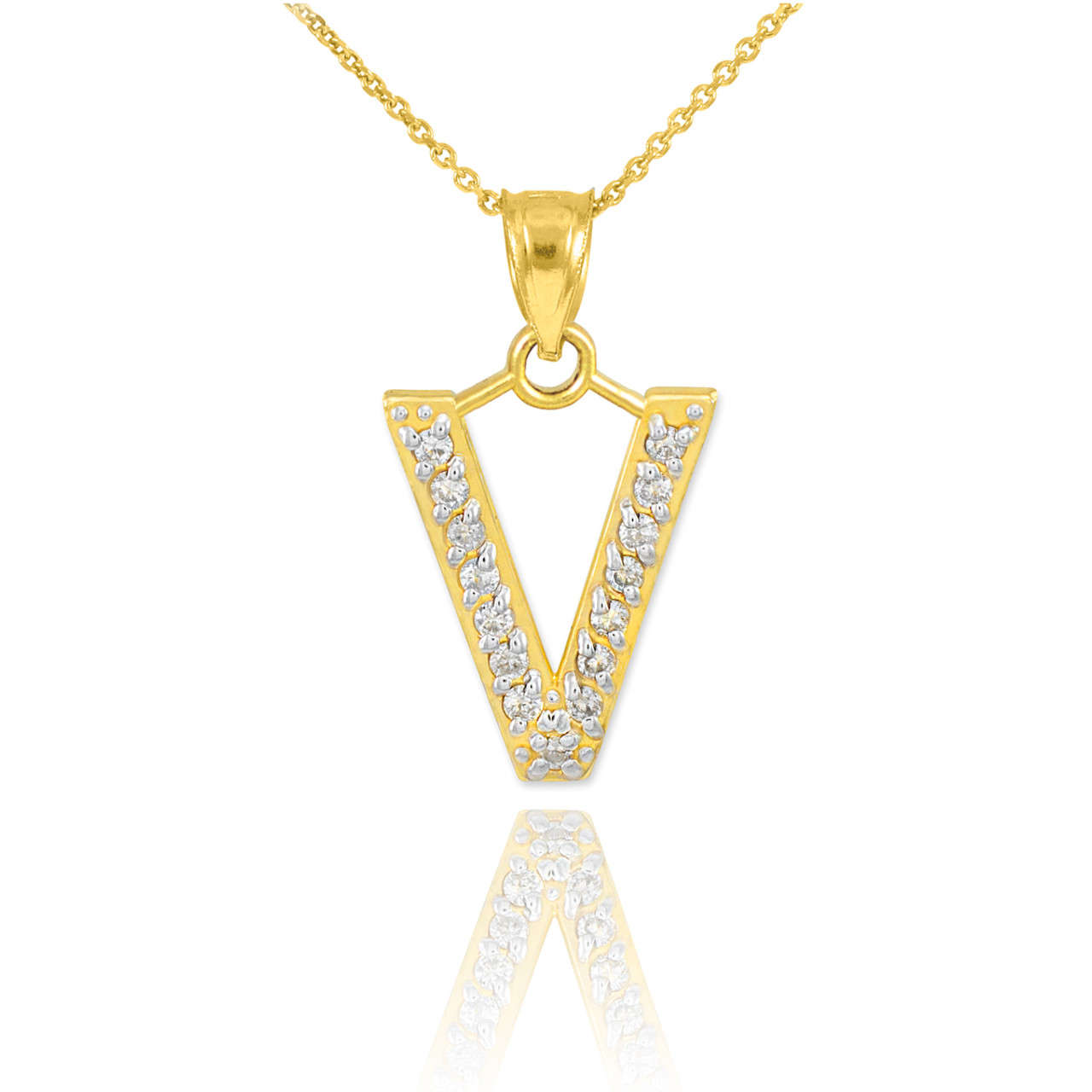 Letter V Pendant Necklace in Gold