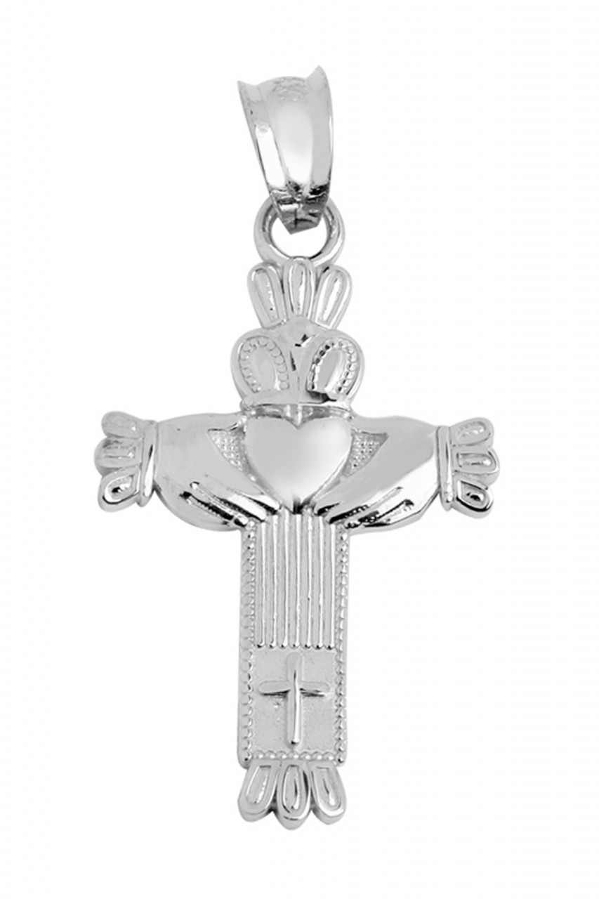White Gold Claddagh Cross Pendant
