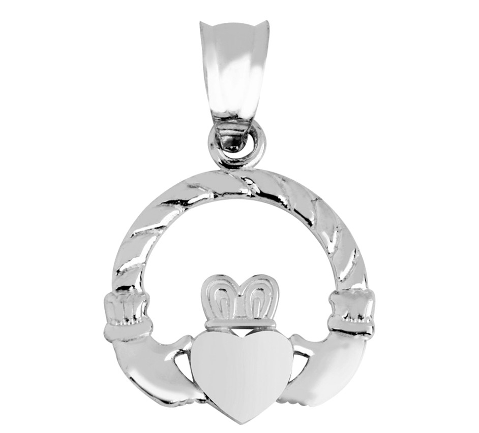 White Gold Claddagh Irish Pendant