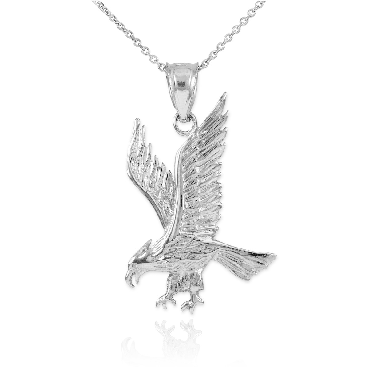 Solid White Gold Eagle Pendant Necklace 