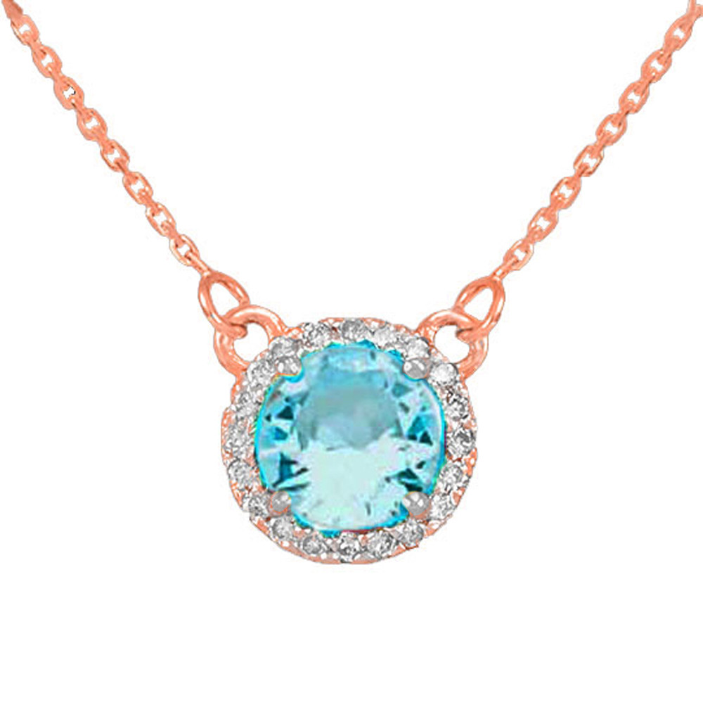 14k Rose Gold Diamond Aquamarine 