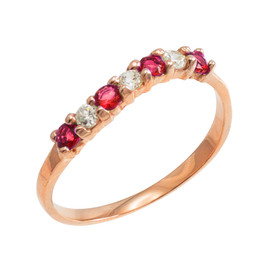 Rose Gold Wavy Stackable CZ Ruby Ring