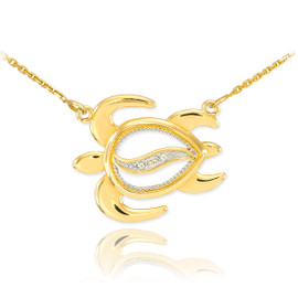 14k Gold Diamond Turtle Necklace