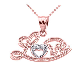 "Love" Script Rose Gold Diamond Pendant Necklace
