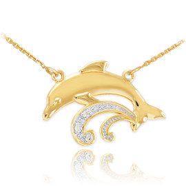 14k Gold Diamond Dolphin Necklace