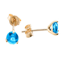 Yellow Gold Blue Topaz Martini Stud Earrings