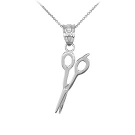 Polished White Gold Scissors Pendant Necklace