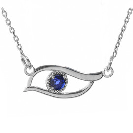 Sterling Silver CZ Sapphire Evil Eye Pendant Necklace