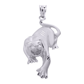 Solid White Gold Diamond Cut Matte Finish Tiger Pendant