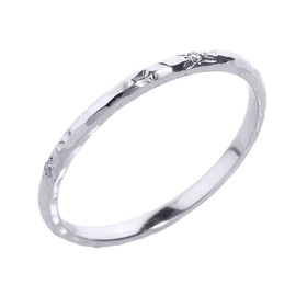 White Gold 2 mm Hammered Stackable Diamond Ring