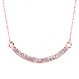 14k Rose Gold Smiley Face Curved CZ Necklace