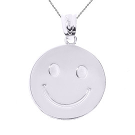 White Gold Smiley Face Disc Pendant