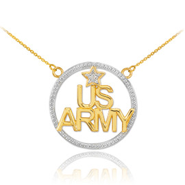 14K Two-Tone Gold 'US ARMY' Diamond Necklace