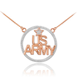 14K Two-Tone Rose Gold 'US ARMY' Diamond Necklace