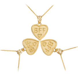 3pc Gold 'BFF' Heart Pendant Necklace Set