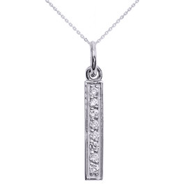 14k White Gold Vertical Bar Diamond Necklace