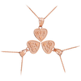 3pc Rose Gold 'BFF' Heart Charm Necklace Set