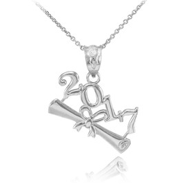 2017 Class Graduation White Gold Pendant Necklace