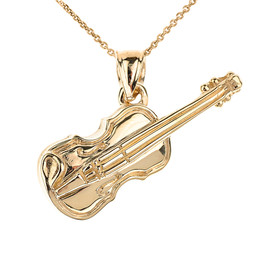 Gold 3D Violin Music Charm Pendant Necklace