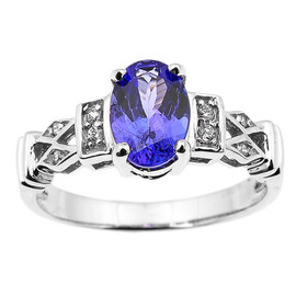 White Gold Tanzanite and Diamond Engagement Proposal Ring