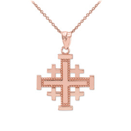 Rose Gold Jerusalem Cross Pendant Necklace