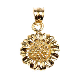 Yellow Gold Sunflower Charm Pendant Necklace