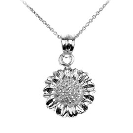 Sterling Silver Sunflower Charm Pendant Necklace