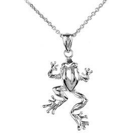 Polished White Gold Frog Pendant Necklace