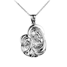 White Gold Madonna and Child Mother's Embrace Pendant Necklace