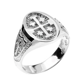 White Gold Jerusalem Cross Unisex Ring