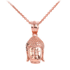 Buddha Head Pendant Necklace in Rose Gold