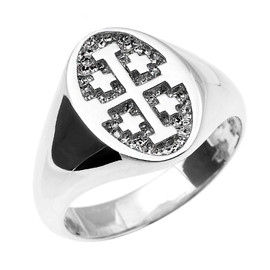 Solid White Gold Jerusalem Cross Unisex Ring