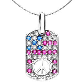 Sterling Silver Peace Symbol Pendant Necklace with Cubic Zirconia