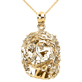 Polished Yellow Gold Jesus Face Pendant Necklace