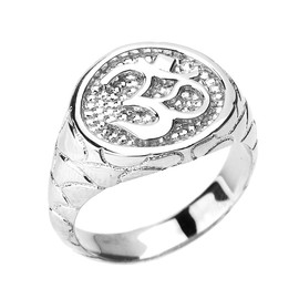 White Gold Textured Band Om/Ohm Men's Ring