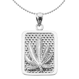 Sterling Silver Marijuana Cannabis Leaf Engravable Pendant Necklace