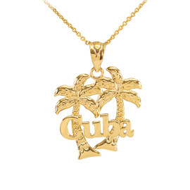 Gold Cuba Palm Tree Pendant Necklace