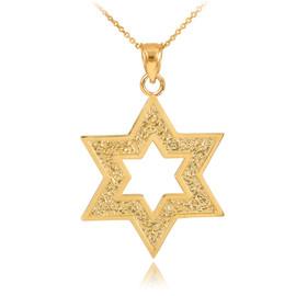 Gold Textured Star Of David Pendant Necklace