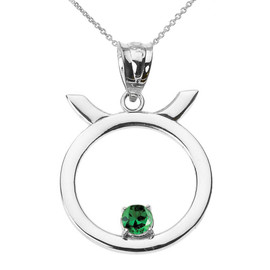 White Gold Taurus Zodiac Sign May Birthstone Pendant Necklace