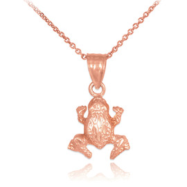 Textured Rose Gold Frog Charm Pendant Necklace