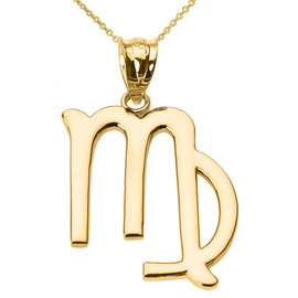 Yellow Gold Virgo September Zodiac Sign Pendant Necklace