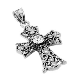 Oxidized Sterling Silver Celtic Cross Pendant with White Cubic Zirconia
