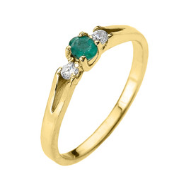 Beautiful Yellow Gold Diamond with Emerald Proposal and Birthstone Ring